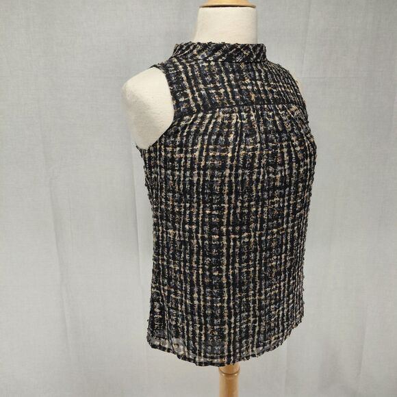 J. Crew Tops - J.Crew Silk Sleeveless High Neck Blouse w/ Back Buttons Black Sz 2